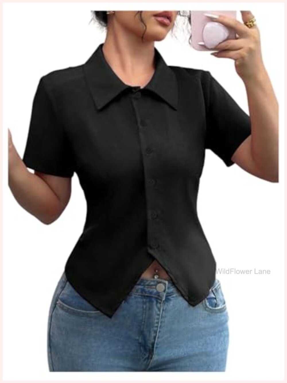 Polyester Button Down Shirt Asymmetrical Formal Work Blouse